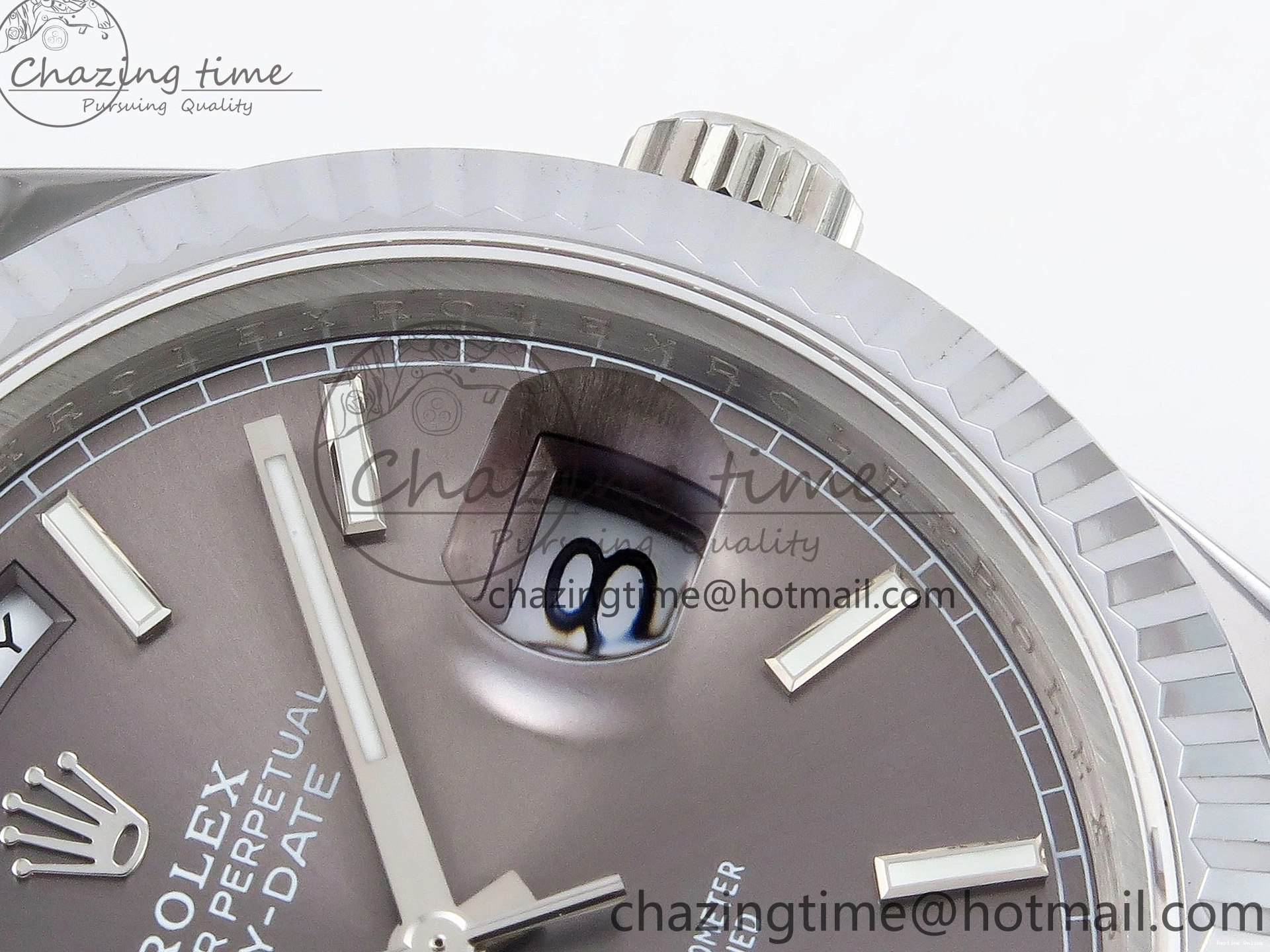 0516 FreshLook DayDate 40 SS JDF 904L Steel Gray Stick Dial on President Bracelet VR3255 V3 (Gain Weight) 1446